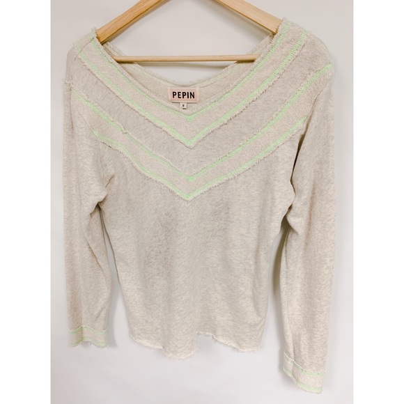 Anthropologie Tops - Anthropologie Pepin sweatshirt neon green tan M